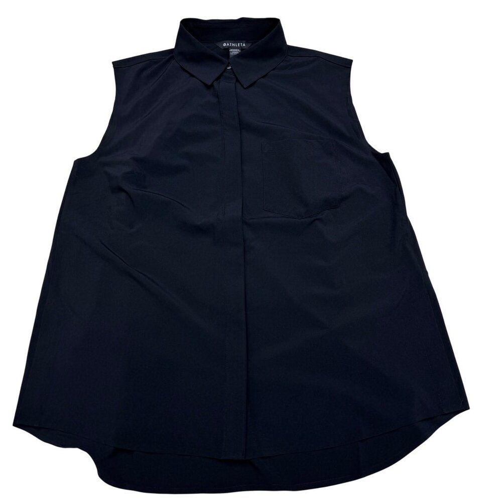 Athleta Women's Black Button Down Sleeveless Collared Blouse Top, Size S - Picture 1 of 8